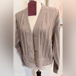 A New Day Taupe Knit Cardigan Sweater medium